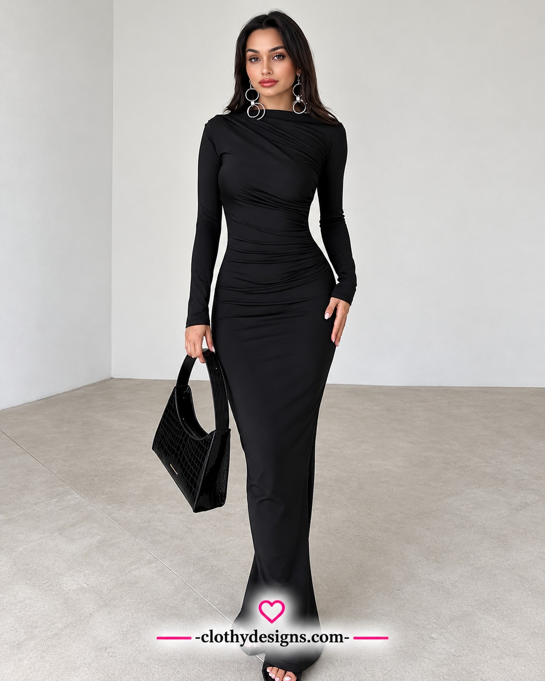 Women’s Elegant Ruched Bodycon Dress – Long Sleeve Autumn Party & Club Dress
